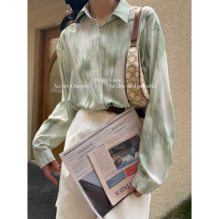 SUXI Áo Sơ Mi Tay Dài Nhuộm Màu Loang Dáng Rộng Thời Trang Cho Nữ