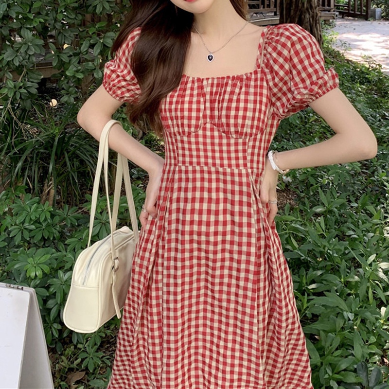 IELGY  Đầm Hai Dây Ôm Dáng Họa Tiết Kẻ Sọc Màu Đỏ Phong Cách hong kong Cổ Điển Thời Trang Cho Nữ