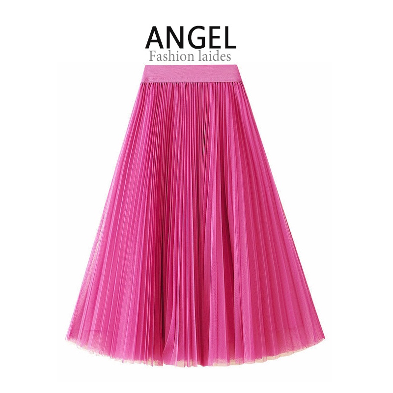Chân Váy Xòe Tutu Dáng Chữ A Lưng Cao Co Giãn Phối Lưới Màu Trơn Thời Trang Kiểu Hàn Quốc 9 Màu Lựa Chọn