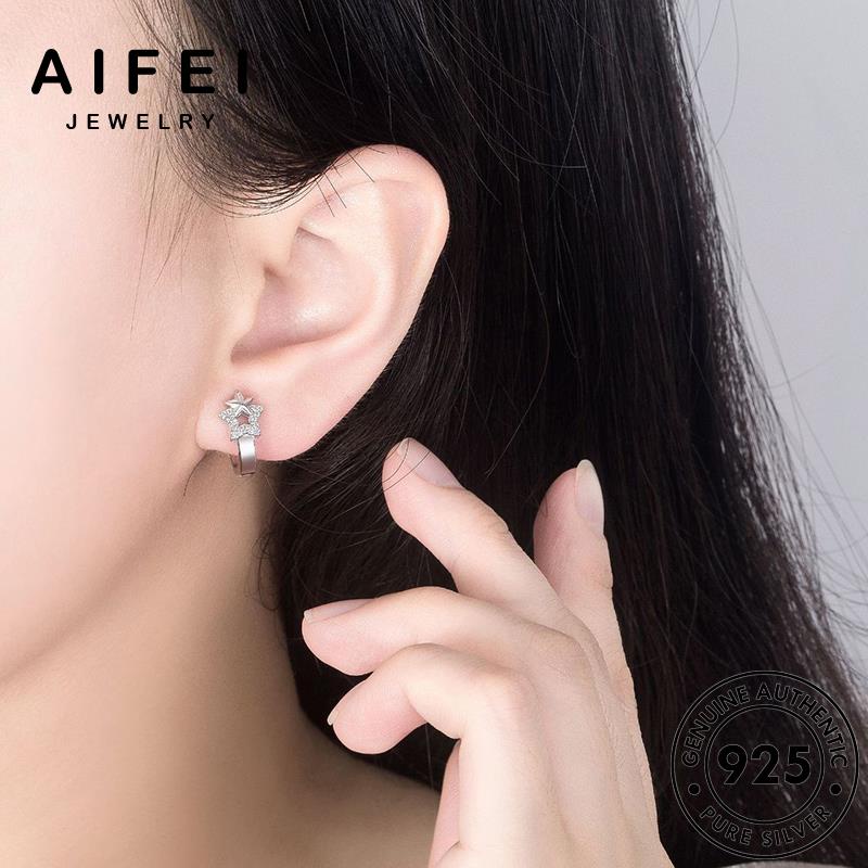 AIFEI JEWELRY 925 tai thời thật tròn xỏ nguyên tua bản vành cương phụ Thời trang sức kim khuyên ngôi moissanite bông kiện năm nữ bạc hàn trang thời cánh quốc sao E693