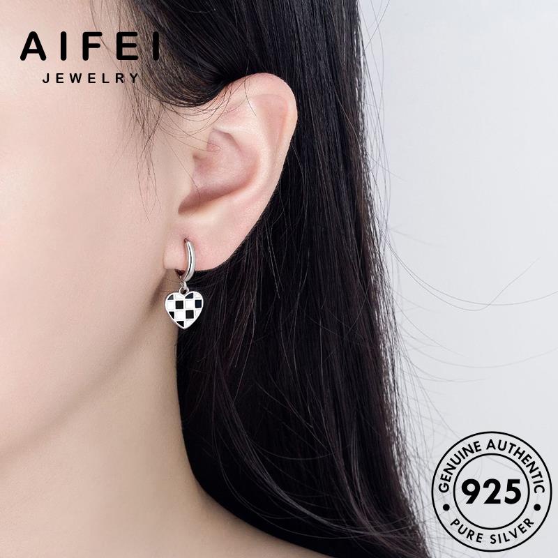 AIFEI JEWELRY hàn 925 phụ thật bông tai khuyên bạc trang xỏ bản cao trắng tròn kiện nữ nguyên tua đen thời vành sức cấp Thời lưới quốc E696