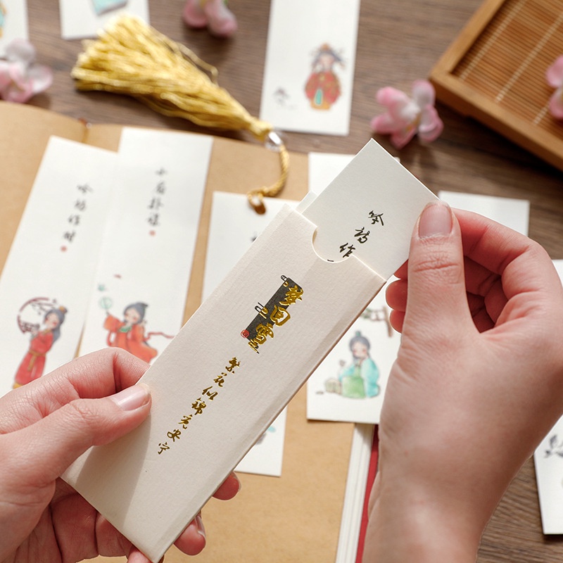 Set 8 Thẻ Đánh Dấu Trang Sách Hình Cô Gái Phong Cách Trung Hoa Sáng Tạo
