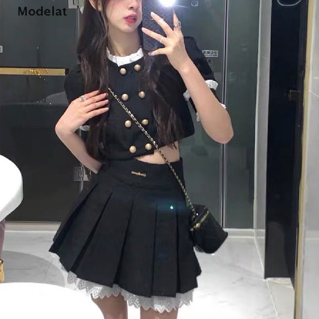 Mfc Set Áo Sơ Mi Mùa Hè 2023 Dáng Chữ A Xếp Ly Hai Hàng Nút Và Chân Váy Chữ A Phong Cách Harajuku Cổ Điển Cho Nữ y2k WTD