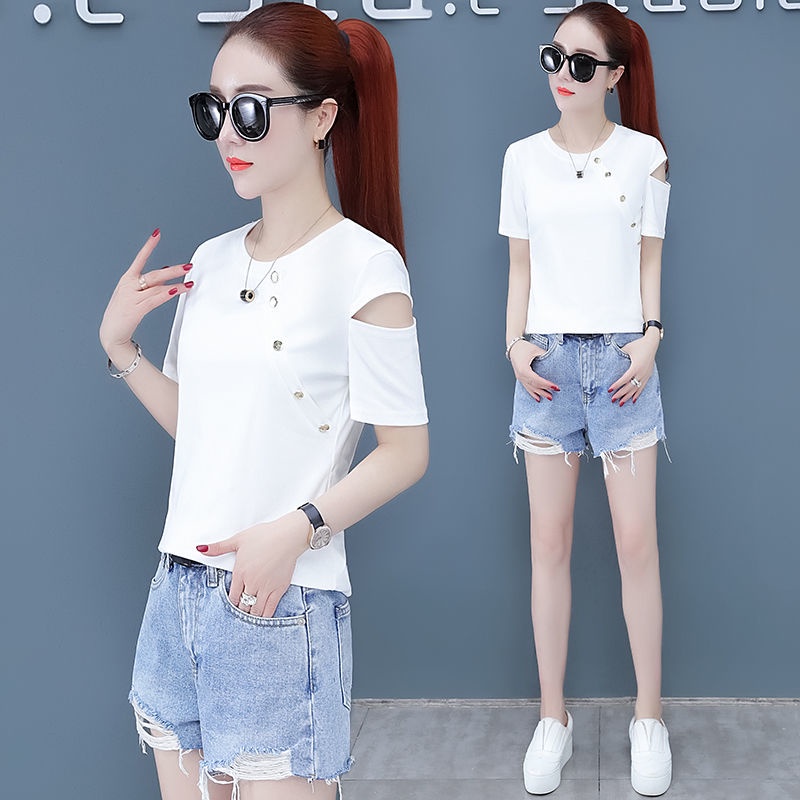 Áo Thun Tay Ngắn Hở Vai Thời Trang Mùa Hè Dành Cho Nữ