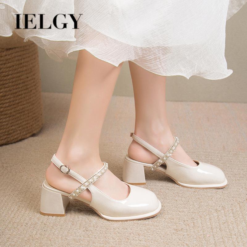 Xăng đan Cao Gót mary Jane Mũi Vuông Đính Đá Phối Khóa Cài Sau Thời Trang Dành Cho Nữ