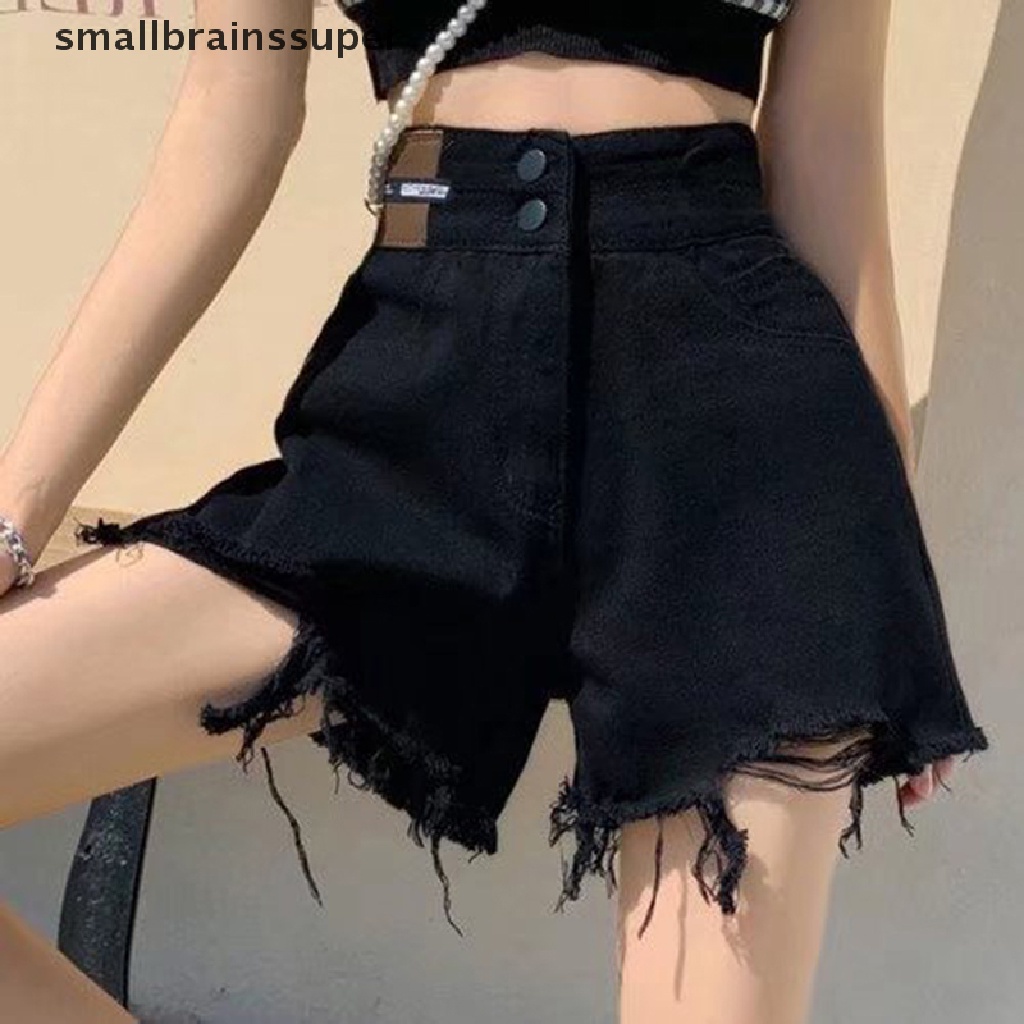 Quần Short Denim Mềm Màu Trơn Lưng Cao Phối Rách Kiểu Vintage Thời Trang Mùa Hè Cho Nữ