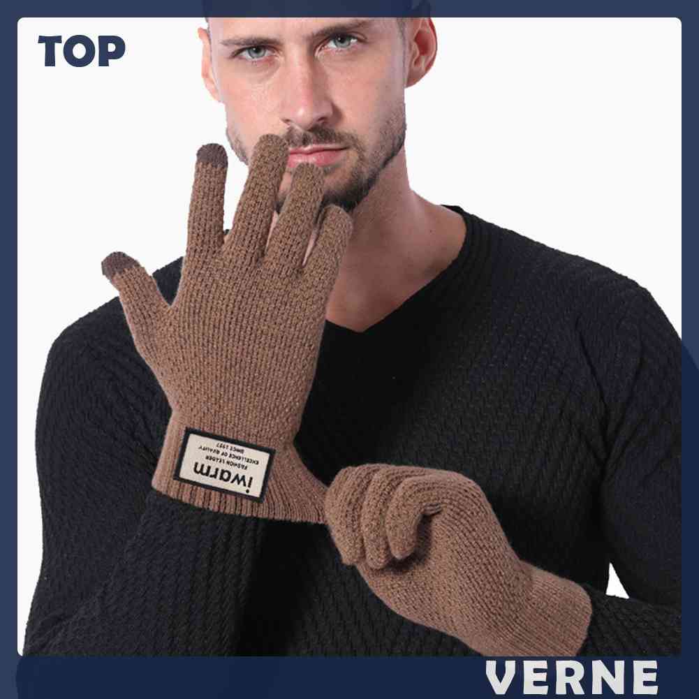 Set 2 Găng Tay Dệt Kim Đàn Hồi Giữ Ấm Mùa Đông Cho Nam Có Thể Chạm Màn Hình Cảm Ứng