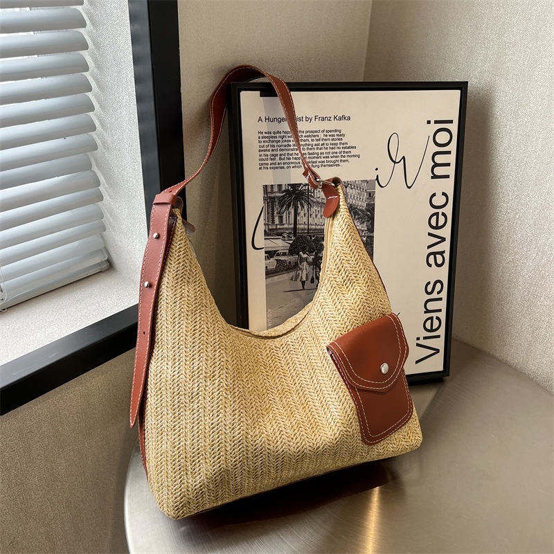 Túi Tote Đeo Vai / Xách Tay Đan Sợi Rơm Kiểu Retro Dung Tích Lớn Thời Trang Mùa Xuân 2023 Cho Nữ