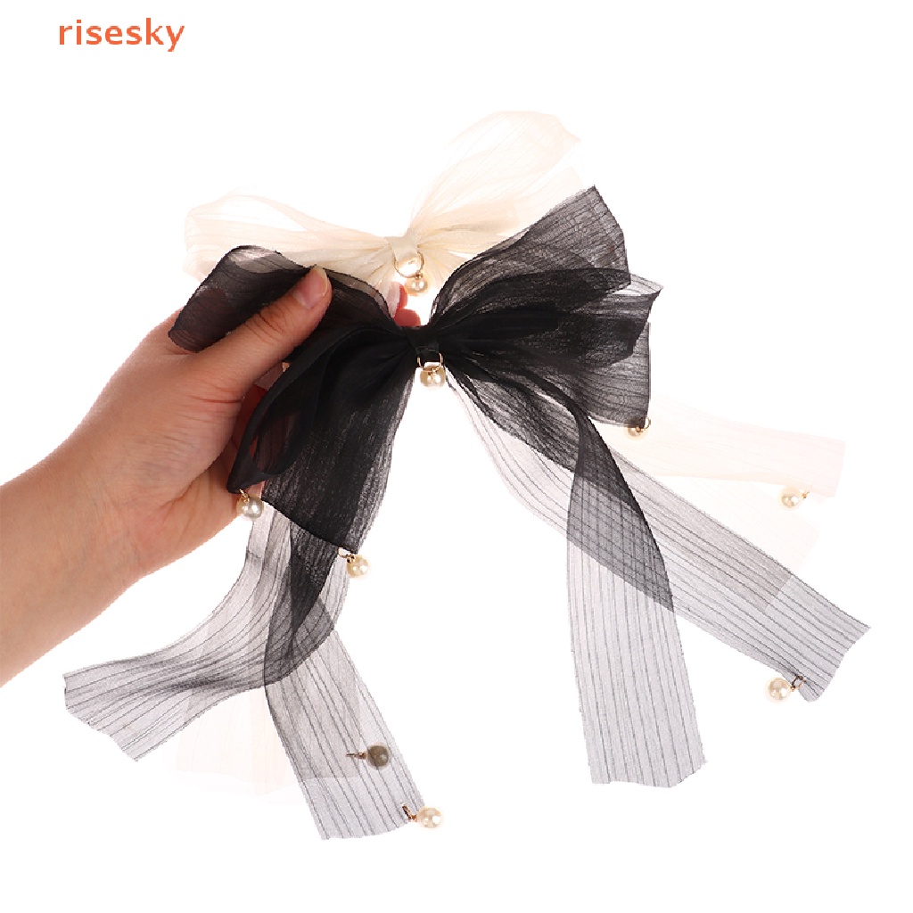 Kẹp Tóc Thắt Nơ Bằng Lưới Màu Trắng Đen Thời Trang Mùa Xuân Cho Nữ