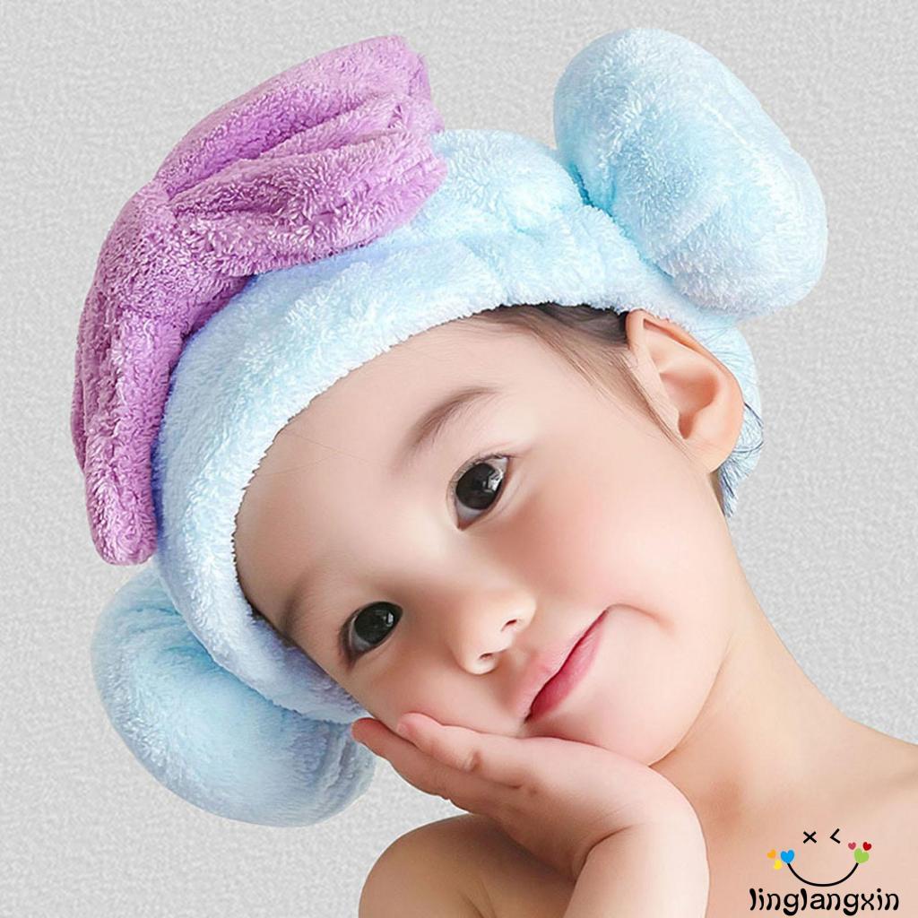 Khăn Quấn Tóc Thấm Hút Tốt Nhanh Khô Đính Nơ Xinh Xắn Cho Bé Gái