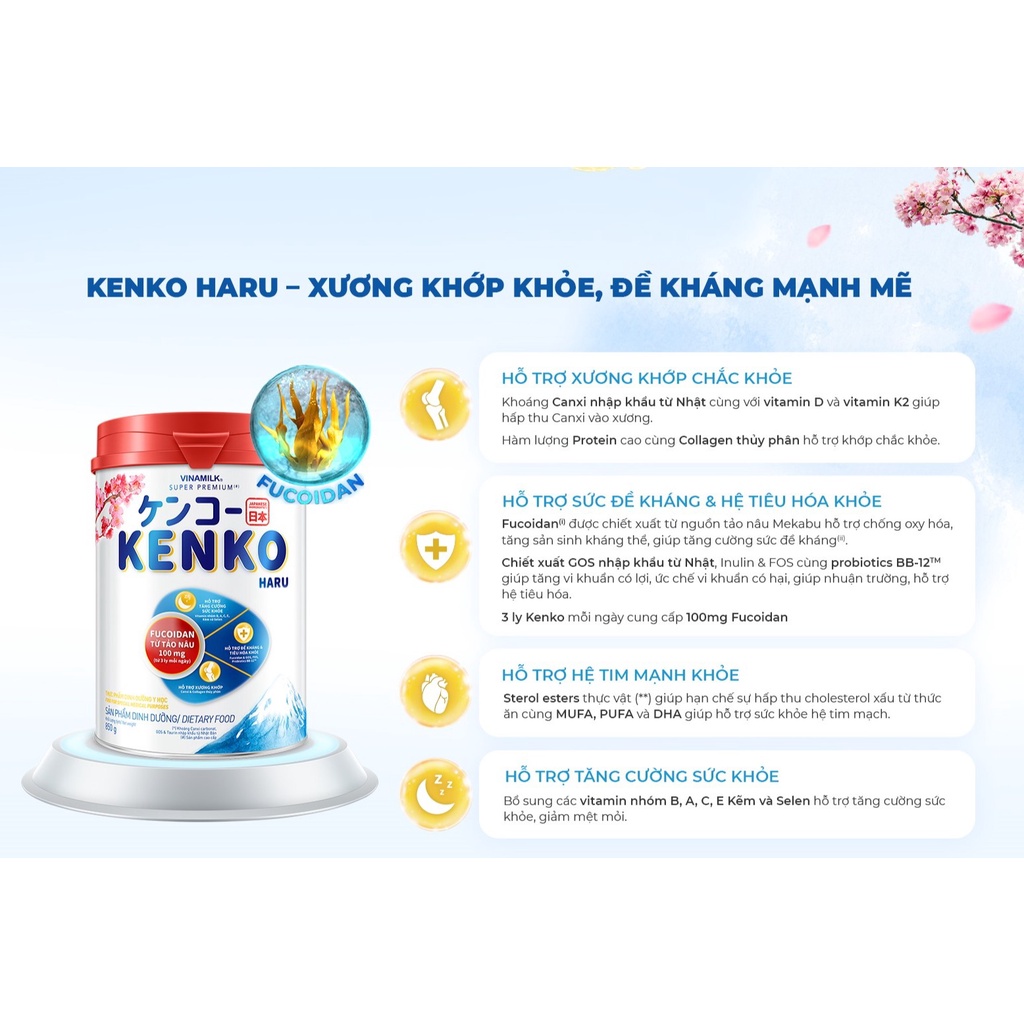 Sữa Bột cho người lớn tuổi Vinamilk Kenko Haru - Hộp 850g