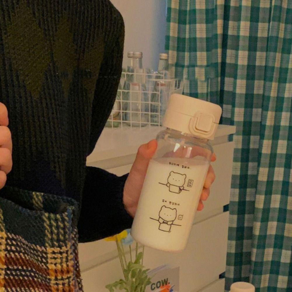 Bình Đựng Nước Ép Kèm Ống Hút Bằng Silicone Hoạ Tiết Thỏ Hoạt Hình Xinh Xắn