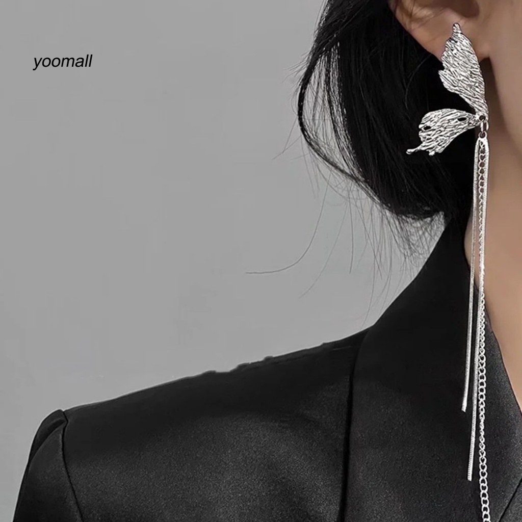 1 Đôi Bông Tai Dáng Dài Hình Bướm Đính Đá Thời Trang Công Sở