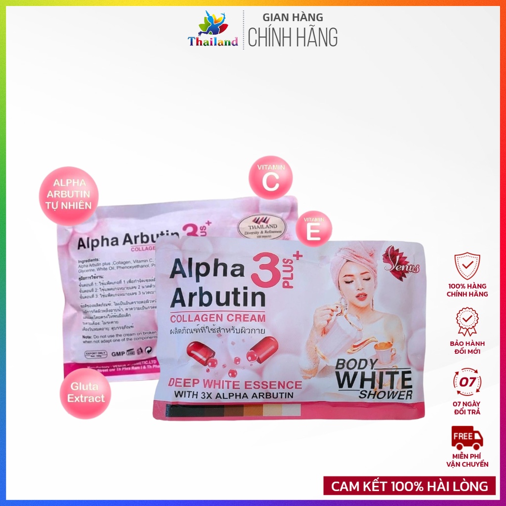 Gói ủ trắng body Jenus Alpha Arbutin Collagen Cream 3 Plus+ Thái Lan