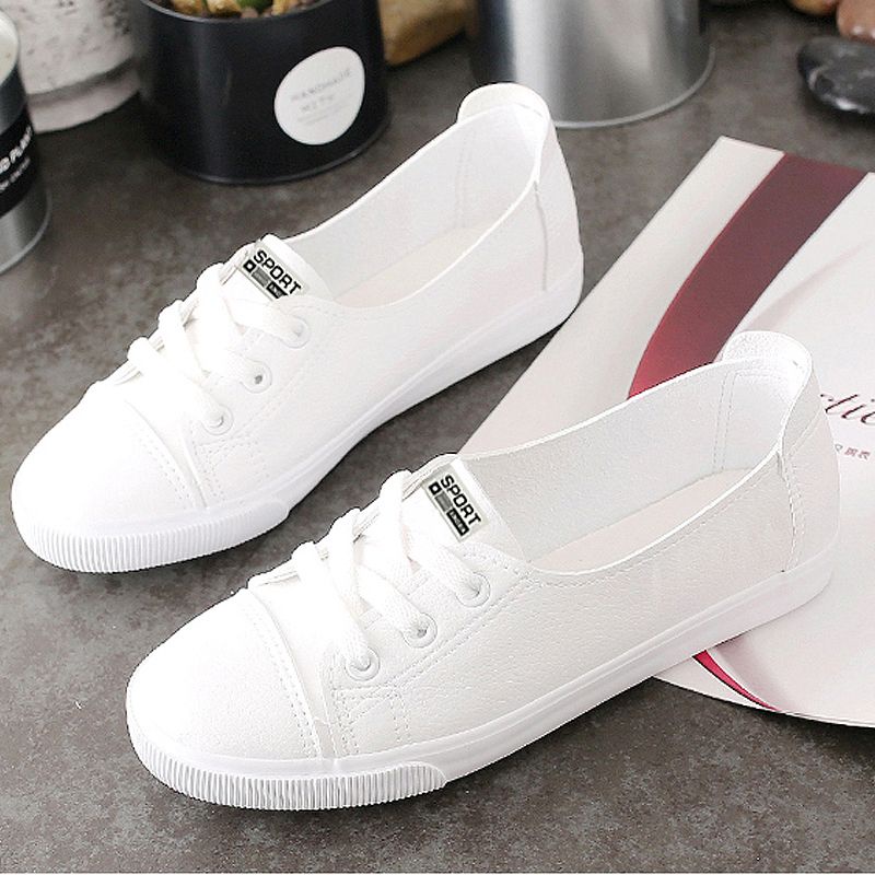 Giày Thể Thao Đế Bằng Màu Trắng Thiết Kế Thoải Mái Thời Trang Mùa Hè Theo Phong Cách Hàn Quốc