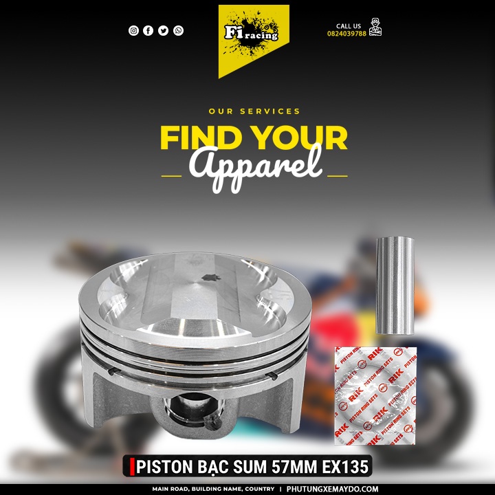 Piston bạc ắc trái 57 mm Exciter 135 150 ex150 Ex135