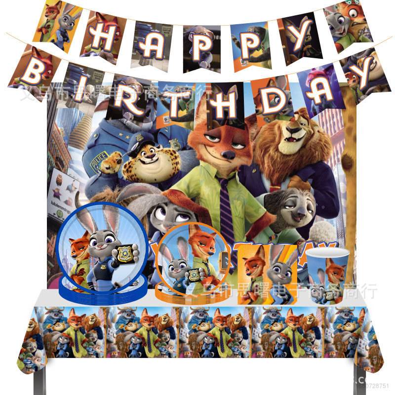 Gp1 Bộ Khăn Trải Bàn Trang Trí Tiệc Sinh Nhật Chủ Đề Zootopia Cho Bé