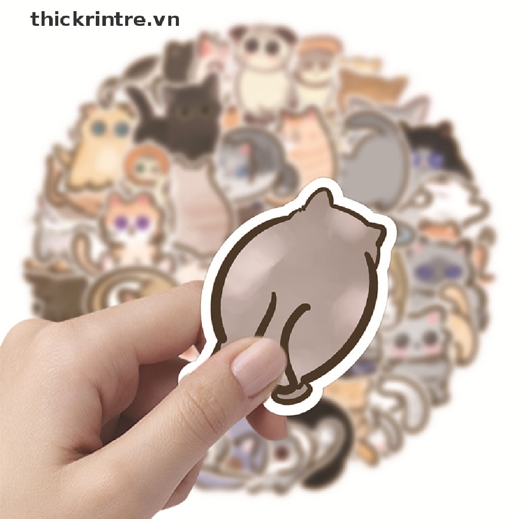 Set 50 Miếng Dán Hình Mèo Graffiti Trang Trí Vali / Sổ Tay / Guitar