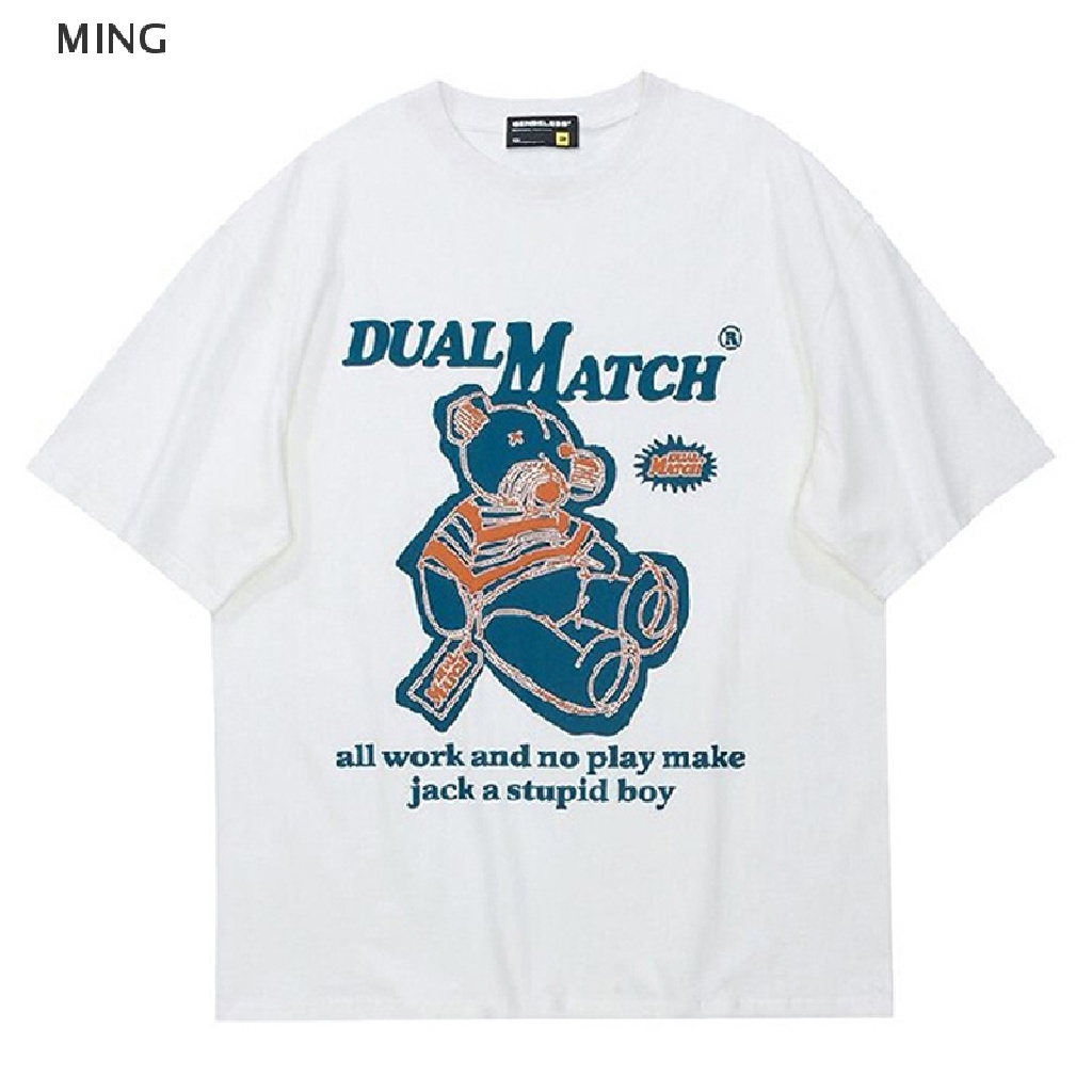 Áo Thun Tay Ngắn Cổ Tròn Dáng Rộng In Hình Gấu Kiểu Retro Mỹ Xinh Xắn Cho Nữ