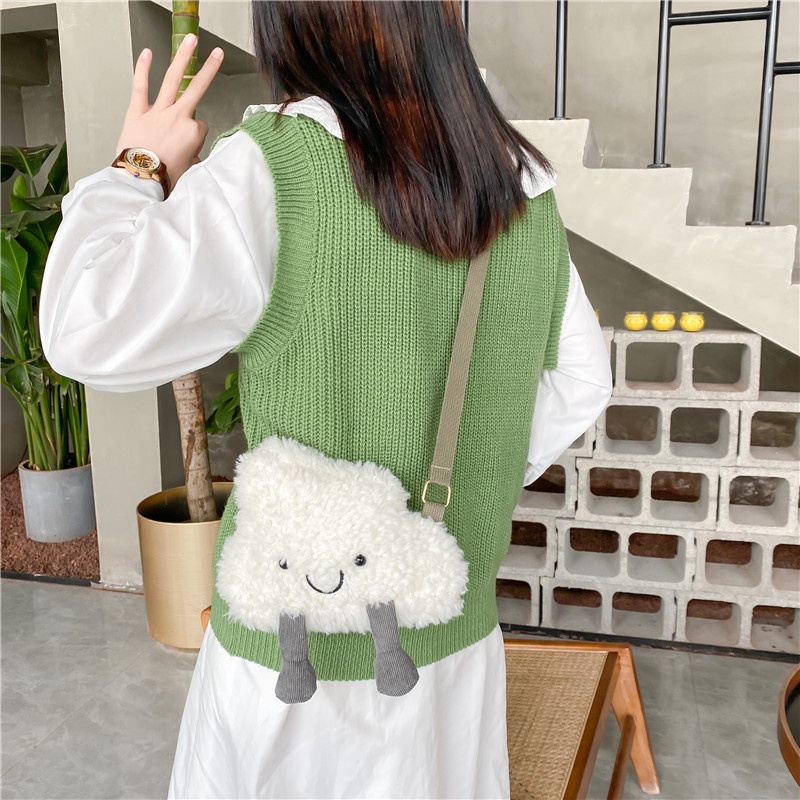 Túi Xách Đeo Vai Mini Hình Đám Mây Hoạt Hình Nhồi Bông Mềm Mại Xinh Xắn Cho
