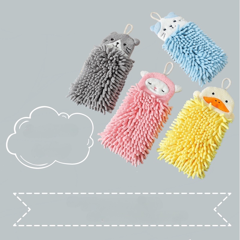 Khăn lau tay nhà bếp treo tường phòng tắm dệt san hô thấm hút nhanh hình thú dễ thương tiện dụng HSU