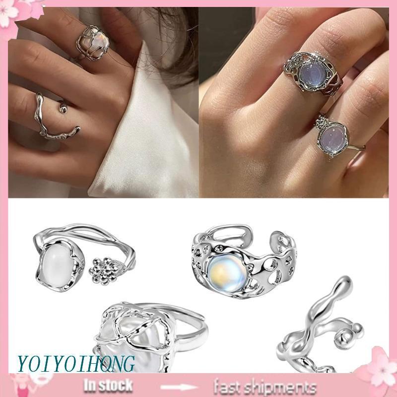 Nhẫn Hở Mạ Vàng 2K Đính Đá Phong Cách Vintage Thời Trang