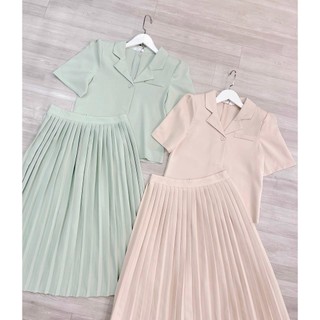 Set áo vest tay ngắn - váy dập ly Set38