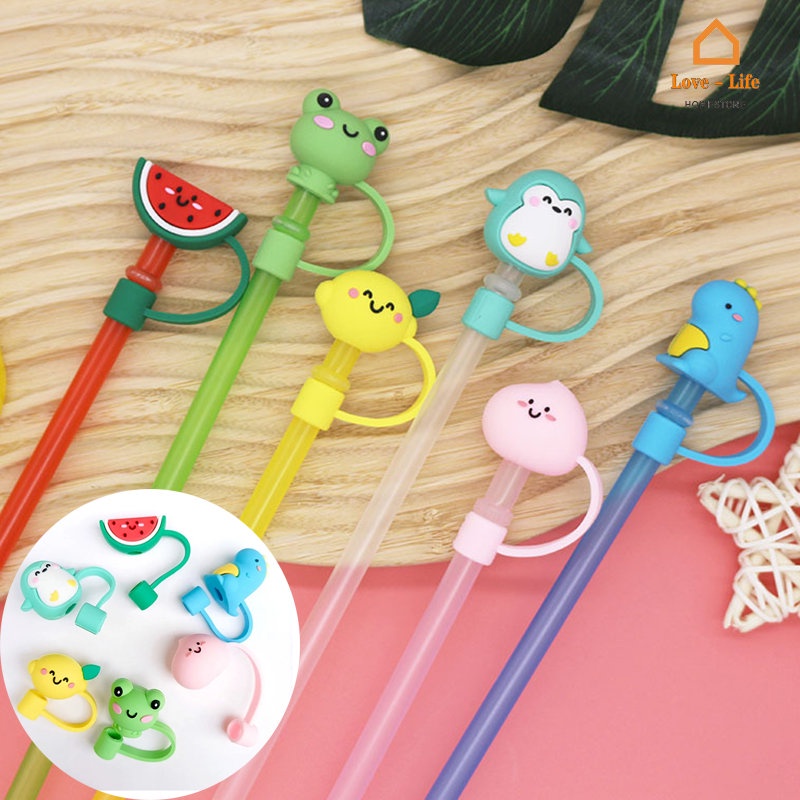 Nắp Đậy Ống Hút Hình Trái Cây Hoạt Hình Bằng Silicon Tái Sử Dụng Được Chống Bụi