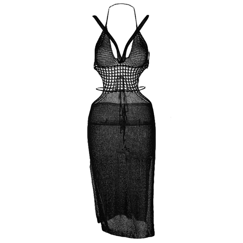 Đầm Midi Đan Len Không Tay Hở Lưng Thời Trang Mùa Hè Cho Nữ