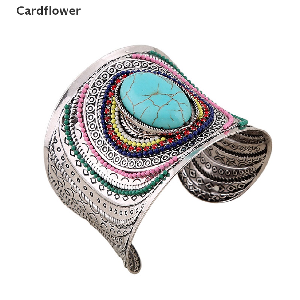 < Cardflower > Vòng Tay Bạc Tây Tạng Đính Đá Ngọc Lam Phong Cách Bohemian Vintage Cho Nữ Giảm Giá
