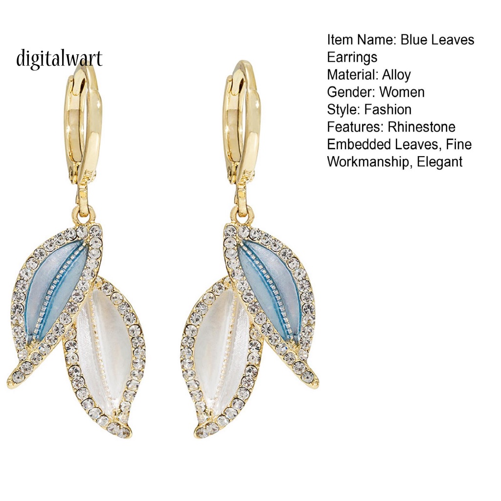 Kỹ Thuật Số| 1 Đôi Bông Tai Dáng Dài Hình Chiếc Lá Đính Đá Lấp Lánh Phong Cách Retro