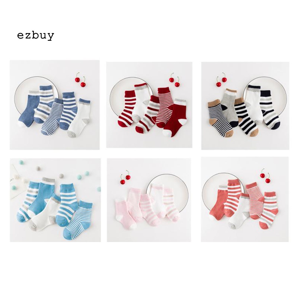 Set 5 Đôi Vớ Cotton Mềm Mại Thoáng Khí Chống Trượt Kẻ Sọc Dành Cho Bé Trai Gái