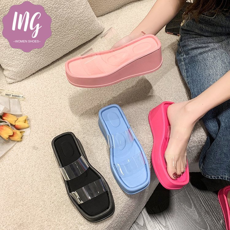 Dép Sandal Đế Xuồng Dày 6CM Quai Ngang Trong Suốt Màu Kẹo Thời Trang Cho Nữ