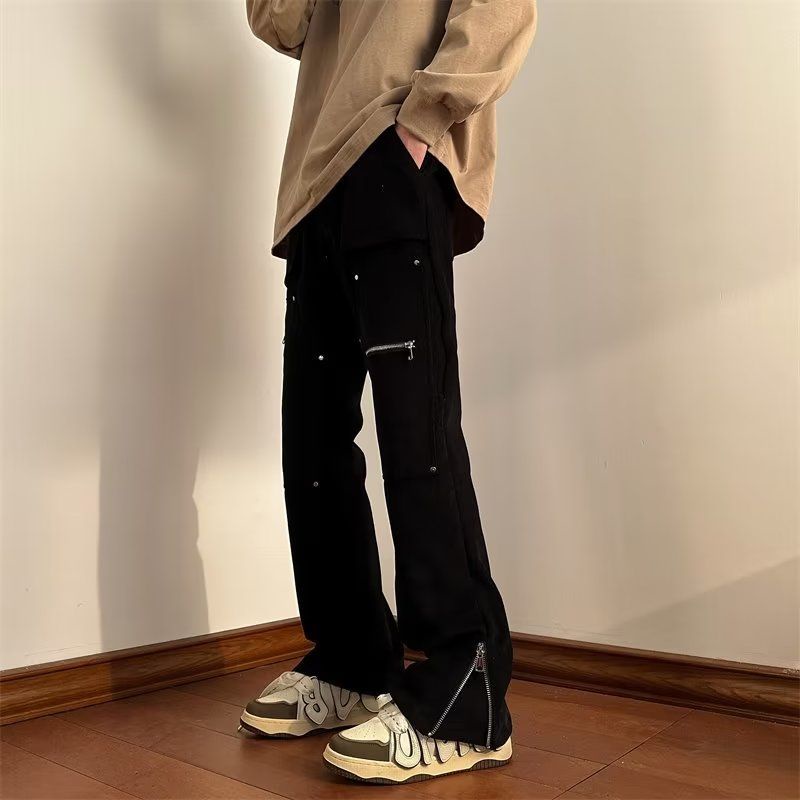 Quần Yếm Dáng Suông Rộng Xẻ Tà Có Khóa Kéo Phong Cách Hip Hop Đường Phố Cho Nam Và Nữ