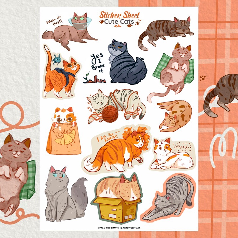 Sticker sheet cute cat - chuyên dán, trang trí sổ nhật kí, sổ tay | Bullet journal sticker - unim079