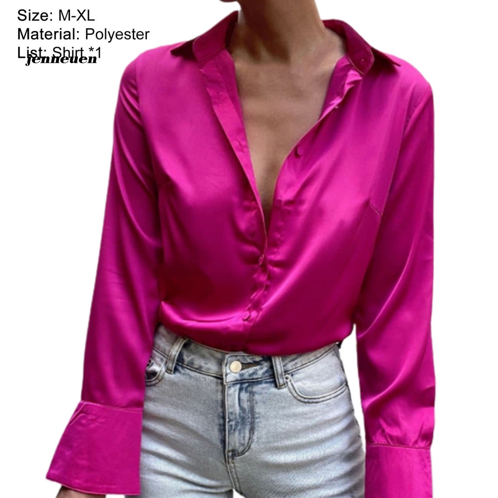 Áo Sơ Mi Tay Dài Vải Satin Màu Sắc Trơn Thời Trang Công Sở Dành Cho Nữ