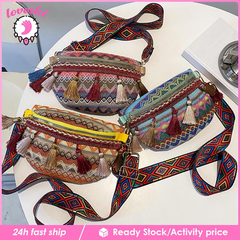 Túi Đeo Chéo Ngực Phối Tua Rua Phong Cách Bohemian Thời Trang