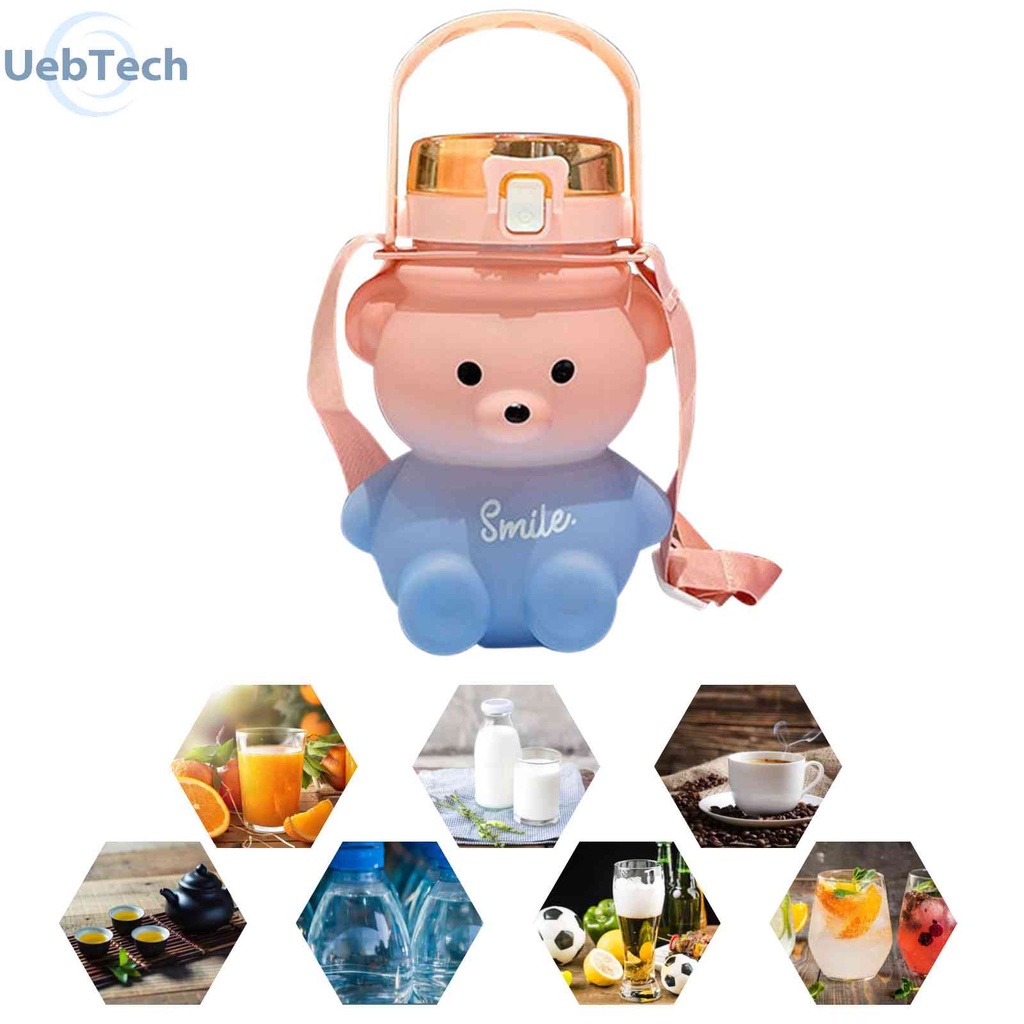 Cốc Uống Nước 1100ml Có Nắp Đậy Và Ống Hút Hình Gấu Dễ Thương