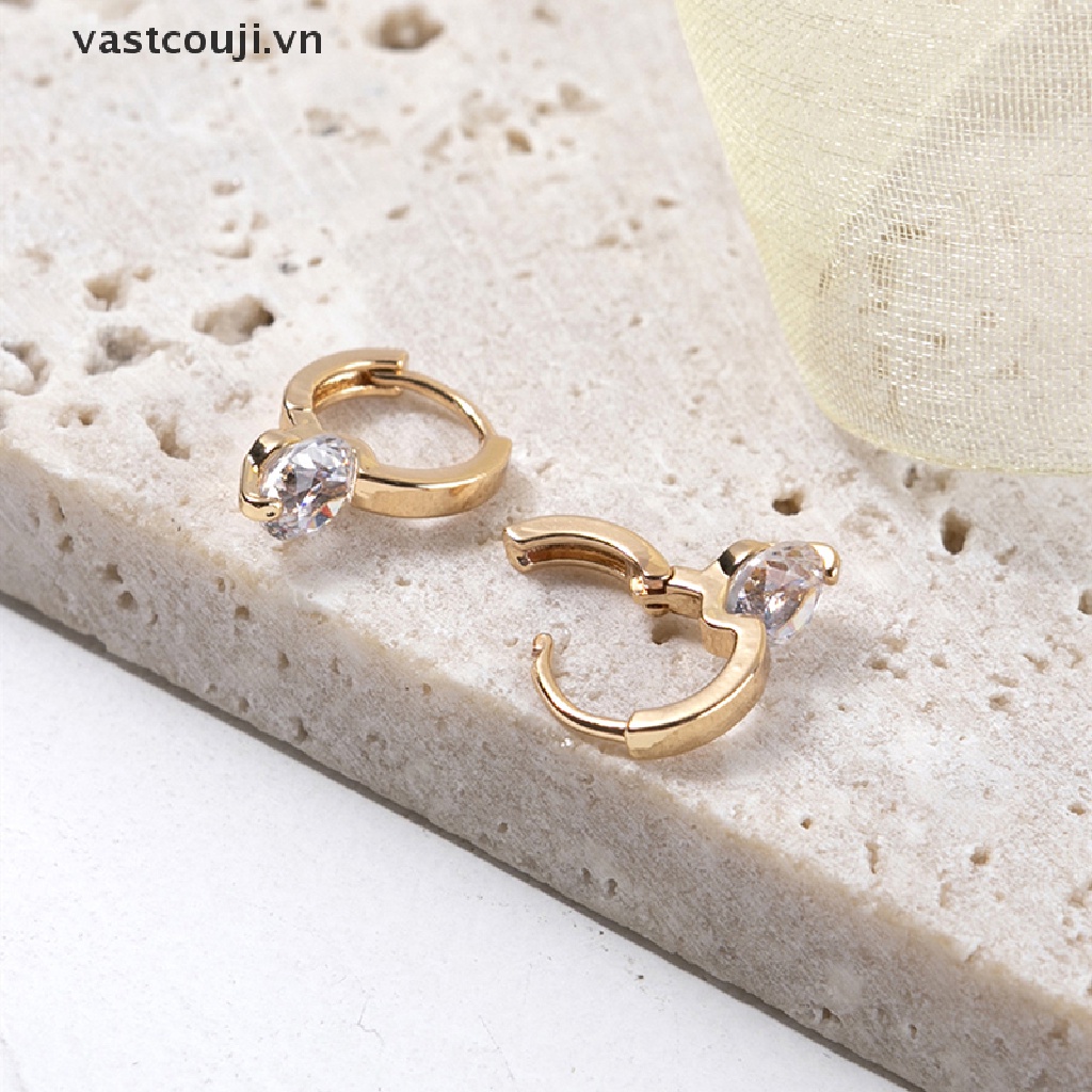 1 Đôi Khuyên Tai Tròn Đính Đá Zircon Phong Cách Hàn Quốc