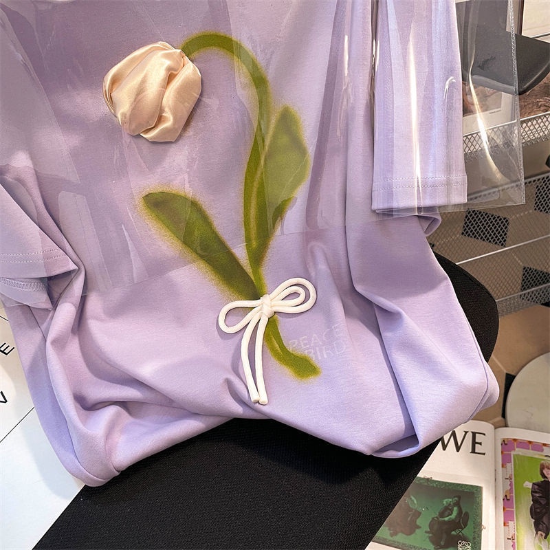 Áo Thun 100% Cotton Ba Chiều In Hình Hoa Tulip Thời Trang Dành Cho Nam Nữ Size Lớn-150kg