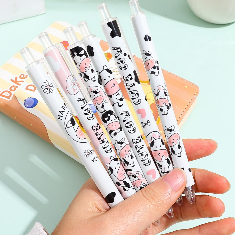 Bút Bi Mực Đen Ngòi 0.5mm Họa Tiết Bò Hoạt Hình Dễ Thương