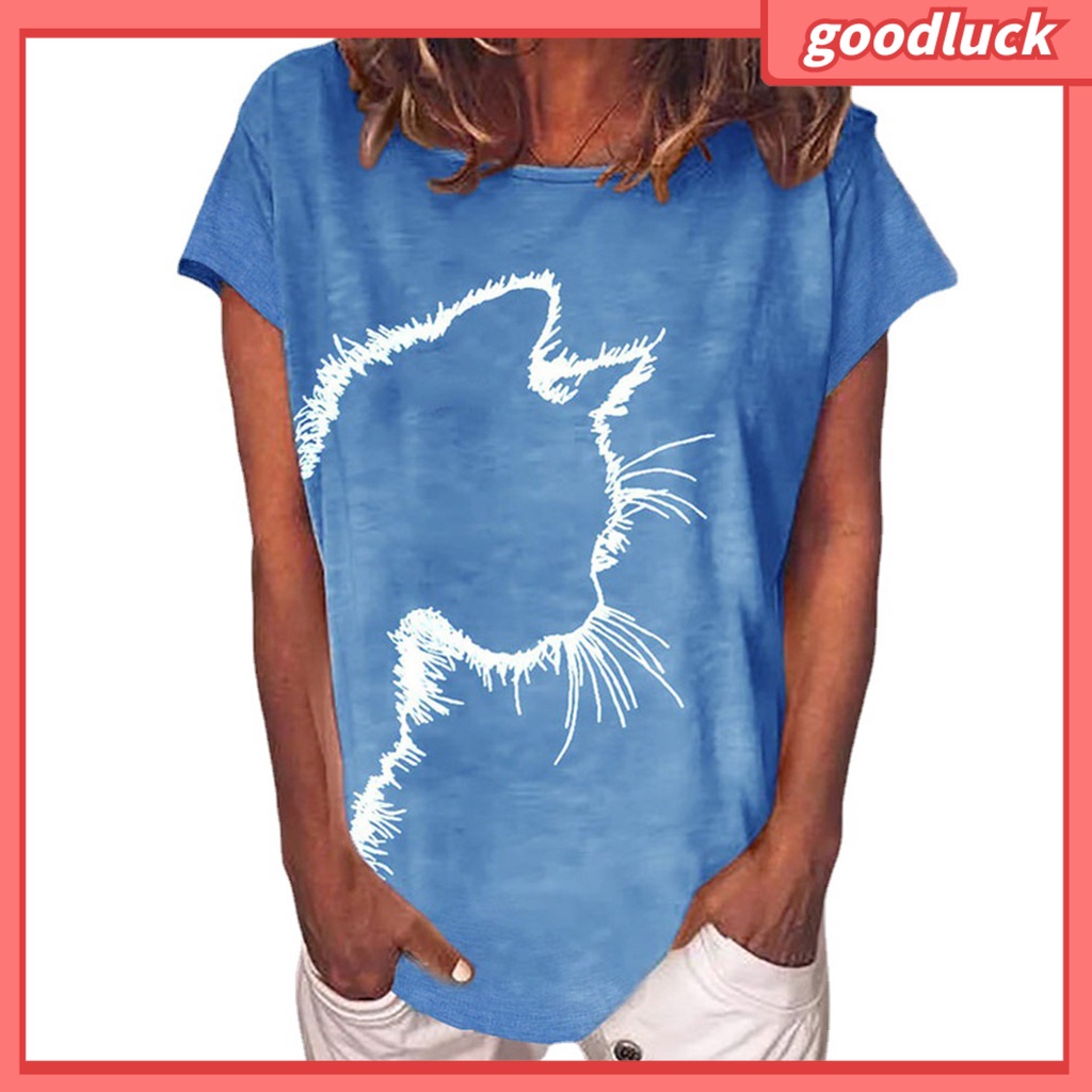 Áo Thun Tay Ngắn Cổ Tròn In Hình Mèo Thời Trang Mùa Hè Cho Nữ