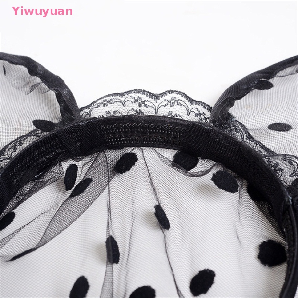 < Yiwuyuan > Băng Đô Tai Mèo Phối Ren Lưới Chấm Bi Gợi Cảm Hóa Trang Halloween Cho Nữ