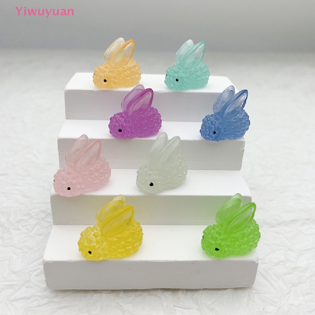 Bộ 5 Mô Hình Thỏ Mini Bằng Nhựa Màu Dạ Quang Trang Trí Xe Hơi