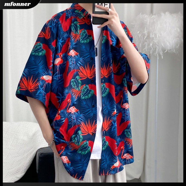 Áo Sơ Mi Cotton Pha Ngắn Tay In Họa Tiết Hoa Phong Cách Retro Hong Kong Cho Nam Nữ