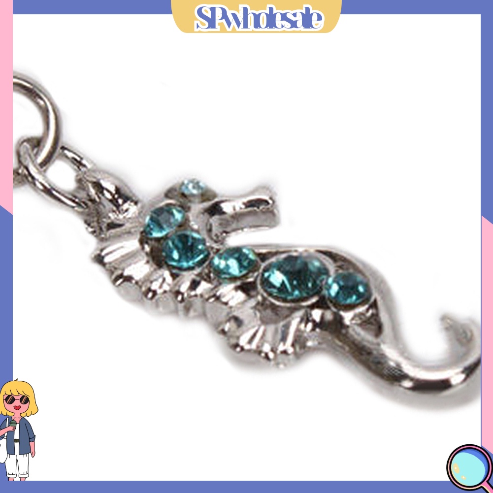 &lt;SPwholesale&gt; Khuyên Rốn Hình Cá Ngựa Đính Đá Pha Lê Xanh