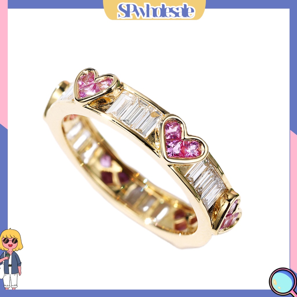 <SPwholesale> Nhẫn Hình Trái Tim Đính Đá Zircon Thời Trang Cho Nữ