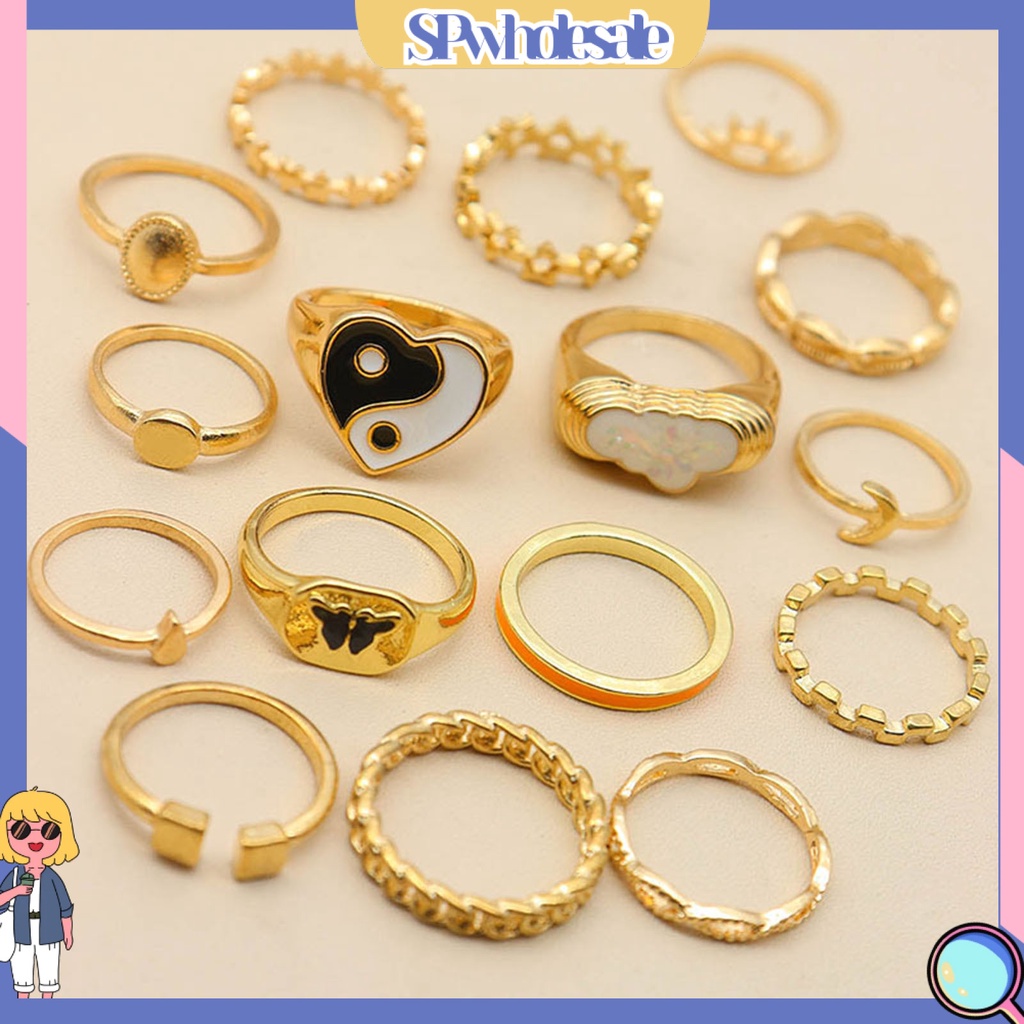 <SPwholesale> Set 16 Nhẫn Đeo Khớp Ngón Tay Nhiều Kiểu Dáng Tinh Tế Cho Nữ