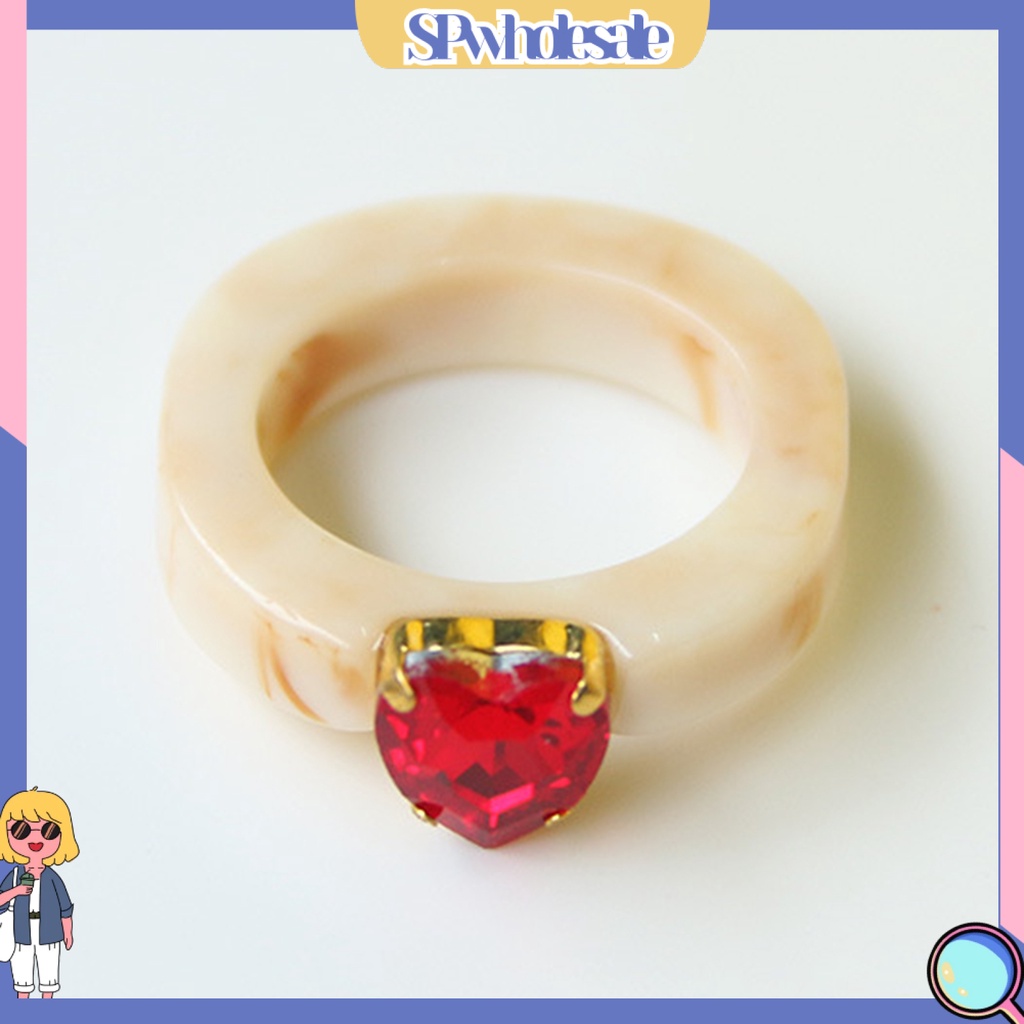 <SPwholesale> Nhẫn Resin Màu Kẹo Ngọt Đính Đá Hình Trái Tim Dễ Phối Đồ Cho Nữ