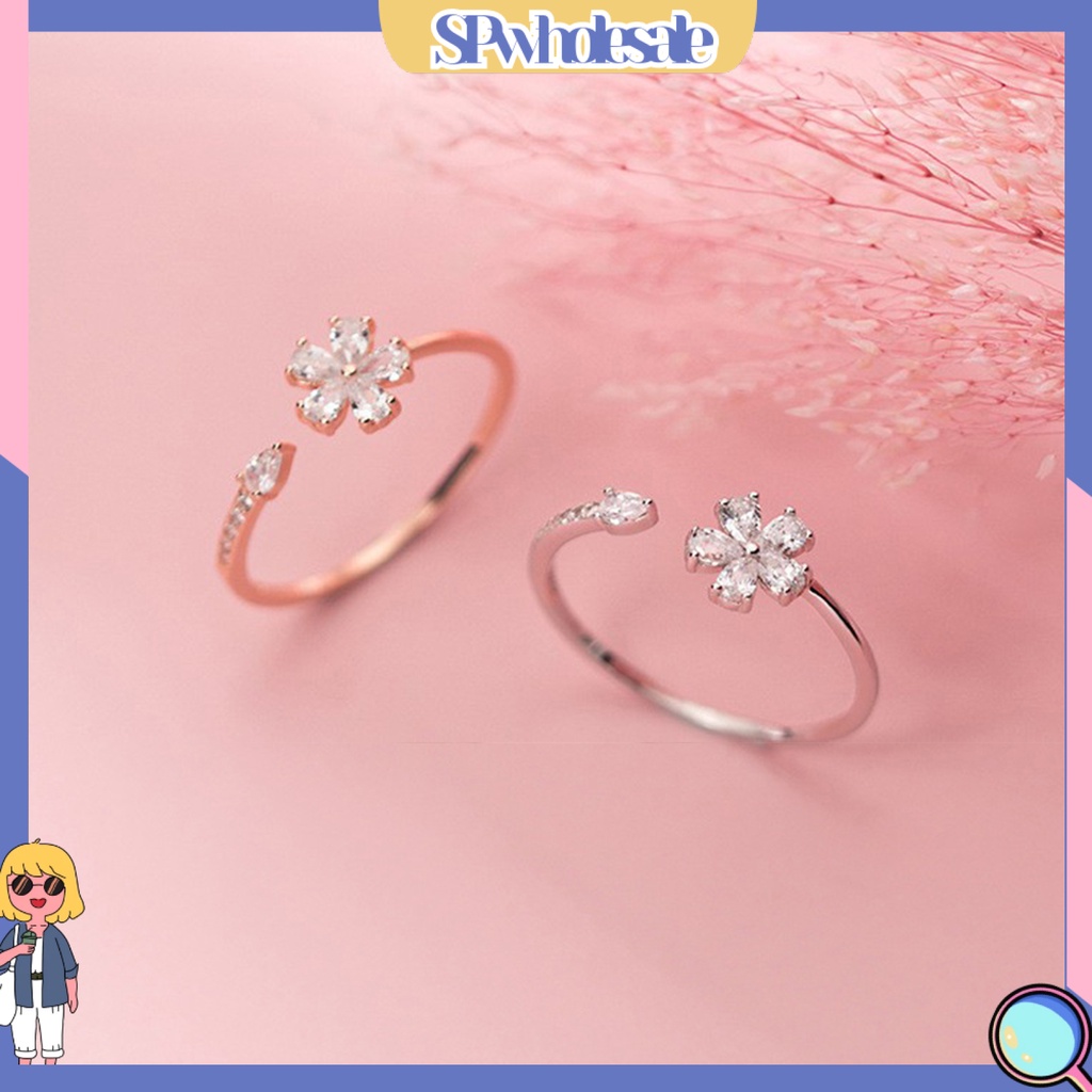 <SPwholesale> Nhẫn Hở Mạ Vàng / Bạc Đính Đá Pha Lê Hình Hoa Thời Trang Ngọt Ngào Cho Nữ